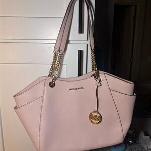 Michael Kors Pale Pink Saffiano Tote with Gold Hardware